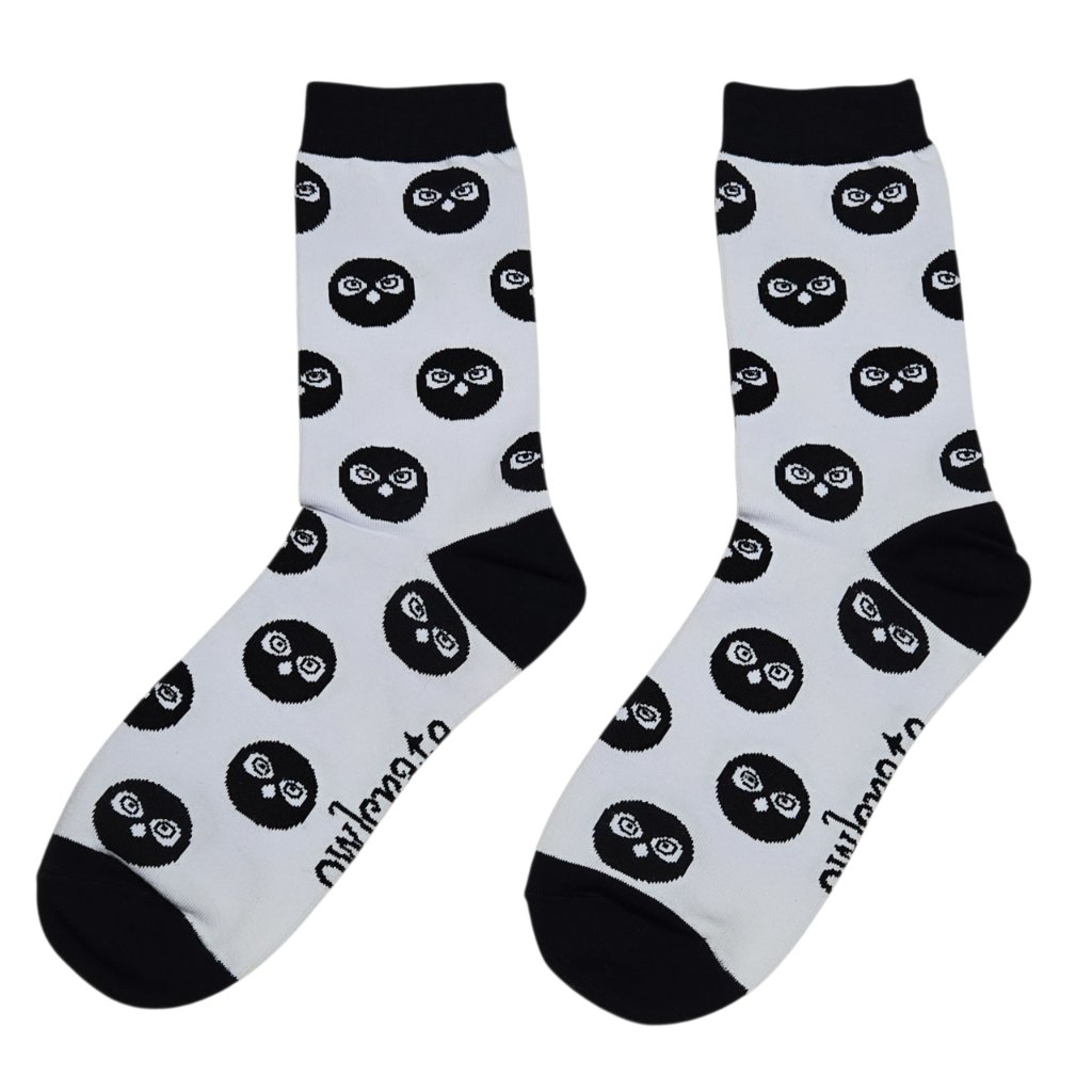 Owlcrate Owl Print Crew Socks Womens White Black Whimsical Dark Academia — image 4 of 7